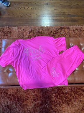 Bright Pink 'PINK' Lounge Set with Glitter Logo